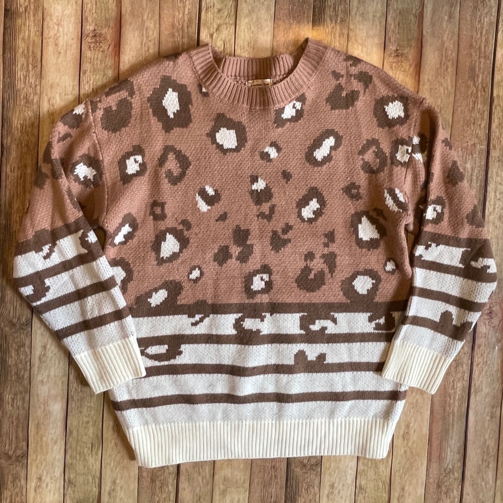 Boutique leopard stripe sweater